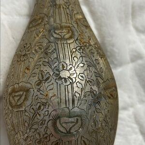 Metallic Trumpet Vase Etched With Flowers 11”